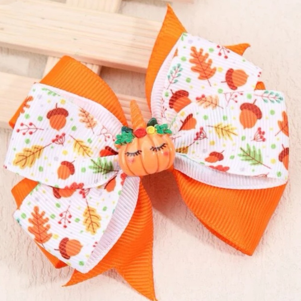 Pumpkin Unicorn Fall Ribbon Hair Bow New!
